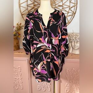 Women’s 1X‎ Worthington Floral Black and Pink Women's Top